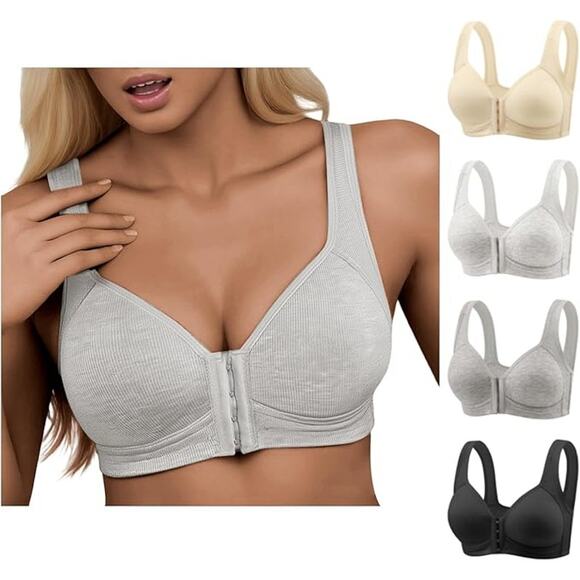 NWT ~ Set/ 4 Front Closure Wireless Seamless Ribbed Full Coverage Bras ~ LARGE - Picture 1 of 6